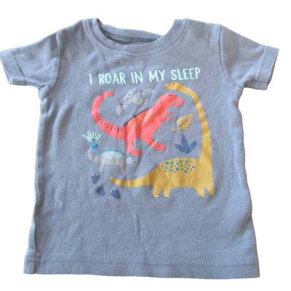Carters Pajama Shirt Boys 2T‎ Gray Short Sleeve Dinosaurs Roar Toddler Crew Top - Picture 1 of 5
